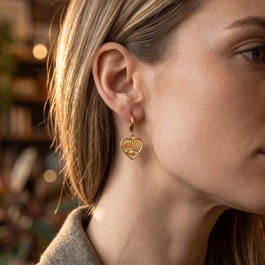 OZE Boucles d'oreilles polyvalentes en acier inoxydable et acier titane, motif cœur et œil porte-bonheur, style européen-américain transfrontalier - Product Image 1