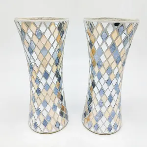 Boa qualidade vidro branco azul ouro vaso para a decoração home e casamento espelhado tabela casamento tabela mosaico vasos