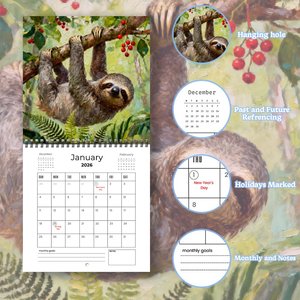 <span class=keywords><strong>Calendario</strong></span> de Pared Personalizable 2026 <span class=keywords><strong>con</strong></span> Diseño de Perezoso, 12 Meses, Encuadernación de Alambre Doble, Planificador <span class=keywords><strong>con</strong></span> Estampado Animal para Amantes de los Animales, Decoración del Hogar, Regalos para Días Festivos - Product Image 3