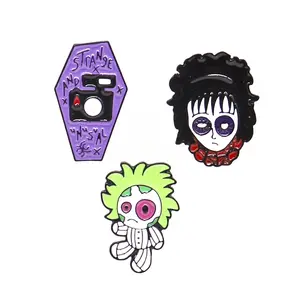 Punk Funny Expression Dark Eye Circle Witch Green Hair Magician Doll Enamel Pins Travel Custom Lapel Pin Hat Pin