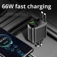 2 câbles rétractables 66W, chargeur de voiture rétractable, chargeurs pour téléphone portable, chargeur de voiture 4 en 1 pour iPhone