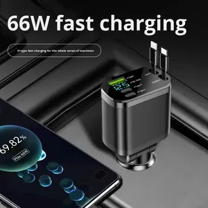 2 câbles rétractables 66W, chargeur de voiture rétractable, chargeurs pour téléphone portable, chargeur de voiture <span class=keywords><strong>4</strong></span> en 1 pour <span class=keywords><strong>iPhone</strong></span> - Product Image 5