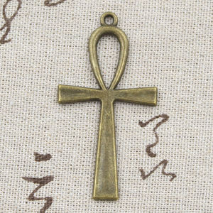 Liontin Anka Salib Mesir Simbol Kehidupan 52x28mm Buatan Tangan, Warna Perak Tibet Vintage, DIY untuk Gelang N - Product Image 5