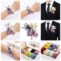 Boutonnière en ruban de satin avec fleur de lys calla violette et lavande pour le marié, le témoin, la décoration de revers de costume pour mariage et bal de promo