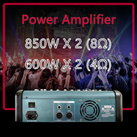 GAX-808 Console de Mixage Professionnelle Puissante à 8 Canaux avec Amplificateur Enregistreur 16 Effets DSP, Table de Mixage Audio Puissante
