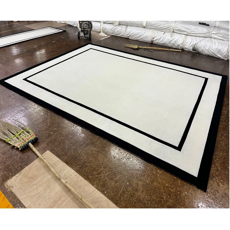 Tapete de lã de luxo de alta qualidade branco preto quarto design personalizado tapetes de sala grande área