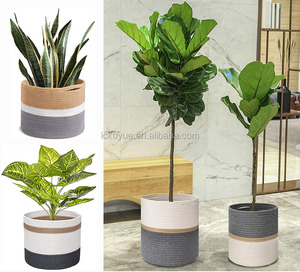 KUYUE Panier de rangement portable tissé Pot de fleurs pliable pour plantes Sac Opp pliable Décoration de la maison Corde en coton et <span class=keywords><strong>tissu</strong></span> de panier en jute - Product Image 5