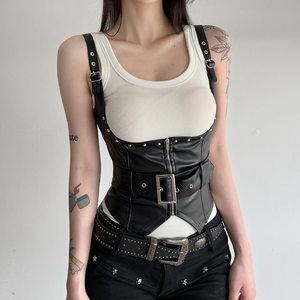 Chaleco de Cuero Sintético Estilo Punk Oscuro para Mujer, con Tachuelas Metálicas, Cierre de Cremallera, Ajustado, Moldea la Cintura, Estilo Gótico Urbano - Product Image 5