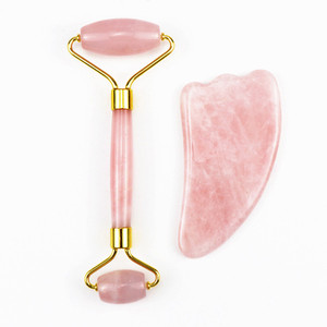 2023 Hot Sale Skin Care Tools Custom 100% Natural Facial Massage Roller Rose Quartz Face Jade Roller Gua Sha Set with Box