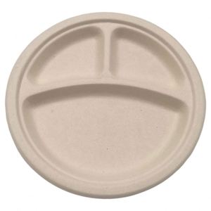 Assiettes jetables biodégradables en bagasse de canne à sucre 9 pouces - 3 compartiments, robustes, pour les fournitures de traiteur et les événements - Product Image 2