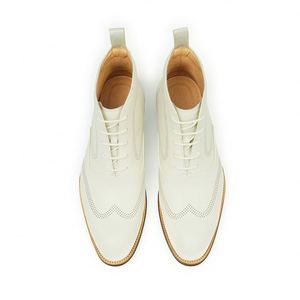 High Quality ASTON M.JAZZ 96157 Men's White Chelsea <b>Boots</b> Genuine Leather High Top Lace-Up Patchwork Pointed Toe Breathable - Product Image 5