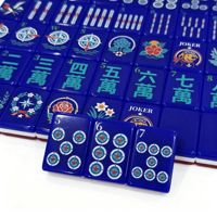 Jeu de tuiles de mahjong en acrylique bleu de luxe moderne, thème chien, Joker, océan, boussole, vents, fleurs, tuiles colorées numérotées pour le jeu à domicile