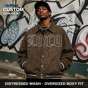 Giacca Bomber Oversize Personalizzata OEM in Stile Vintage con Ricamo LOCO e Bottoni a Scatto per Uomo, Abbigliamento Streetwear - Product Image 1