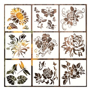 Pochoirs floraux réutilisables pour bricolage décor PET Rose papillon <span class=keywords><strong>feuille</strong></span> <span class=keywords><strong>tournesol</strong></span> modèle pour bois mur meubles tissus <span class=keywords><strong>dessin</strong></span> - Product Image 1