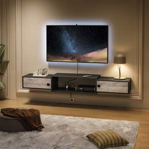 Meuble <span class=keywords><strong>TV</strong></span> flottant avec prise de courant, meuble mural moderne pour <span class=keywords><strong>console</strong></span> multimédia, étagère pour rangement <span class=keywords><strong>sous</strong></span> la télévision, centre de divertissement - Product Image 3