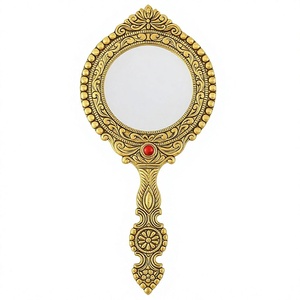 Gold Decorative <b>Handheld</b> <b>Mirror</b> Ornate Round Vanity <b>Mirror</b> Vintage Wedding Dresser Decor - Product Image 1
