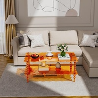 Table basse en acrylique transparente à 2 niveaux avec rangement, design moderne pour salon et hôtel, montage facile, chariot à roulettes