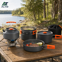 Casserole de camping en aluminium anodisé avec poignée pliable, capacité de 0,5L à 4,2L, couvercle léger et portable pour la randonnée en plein air