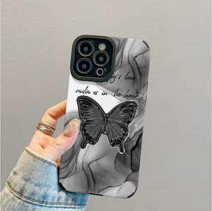 เคสโทรศัพท์มือถือหนังเทียมพิมพ์ลายผีเสื้อสีดำลายคลื่นสีเทาหมึก สำหรับ <span class=keywords><strong>iPhone</strong></span> X Xr 11 12 13 14 15 16 17 18 Pro Max - Product Image 3