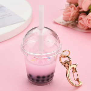 Acryl Nachtlicht Floating Bubble <span class=keywords><strong>Tea</strong></span> Schlüssel bund Niedlich Moving Liquid <span class=keywords><strong>Milk</strong></span> Tee tasse Schlüssel halter Tasche Anhänger Schlüssel anhänger - Product Image 5