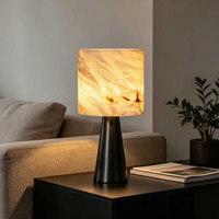 Lampe de bureau en albâtre cylindrique, base en métal conique noir, décoration intérieure, lampe de table pour la maison, l'hôtel, la chambre à coucher, le bureau