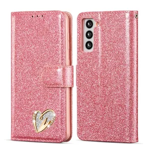 Glitter Bling Portemonnee Lederen Hoesje Voor Huawei P20 Lite P30 Pro Mate 20 Lite Heart Love Telefoon Sparkle Flip Cover