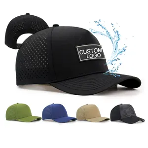 HS41, gorra de béisbol hidráulica apilada perforada con agujeros cortados con láser a la moda, gorra de camionero estilo gorra de malla hidráulica personalizada de 5 paneles