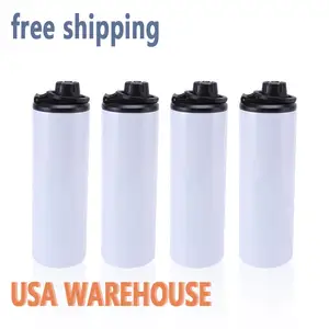 Склад США, бесплатная доставка, сублимационные спортивные негерметичные бутылки для воды, прямые стаканы, 20 унций, тонкие чашки с двумя крышками