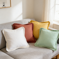 Housse de coussin en velours avec volants plissés - Housse de coussin carrée unie - Housse à bordure romantique à volants pour canapé et chambre