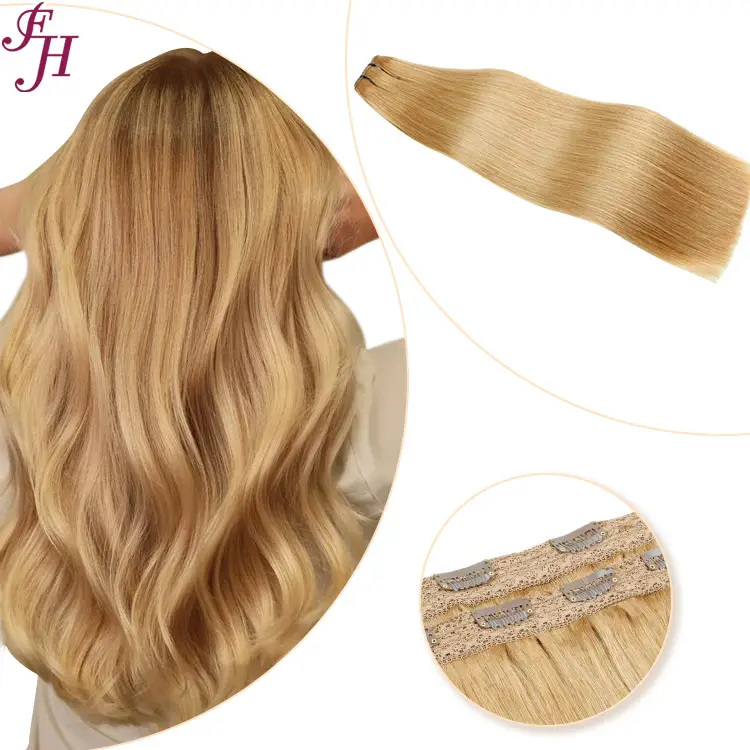 FH One Piece Clip In Human Hair Extensions #21 Medium Brown Double Weft Clip In Hair Extensions 100 Human Hair