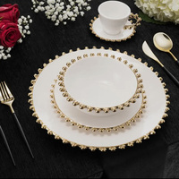 Assiette en céramique perlée, vaisselle en porcelaine dorée, service de dîner de style marocain, vaisselle avec bordure perlée dorée