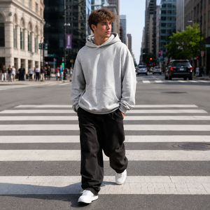 Sweat à capuche gris chiné personnalisé avec logo, pour hommes et femmes, coupe oversize, en molleton de coton épais, style streetwear, OEM, faible MOQ, motif étoile - Product Image 4