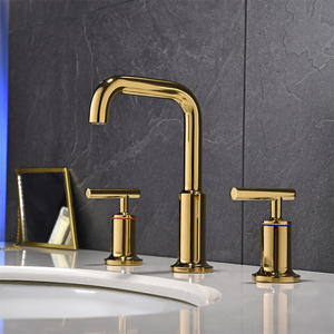 Wholesale Price Brass Gold Three Holes Basin Dual Handle Bathroom Wash Basin Tap Faucet - Product Image 1