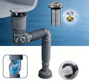 Kit Scarico Lavabo Migliorato - Tubo di Scarico Pop-up con Filtro <span class=keywords><strong>per</strong></span> Lavelli da Cucina e <span class=keywords><strong>Bagno</strong></span> con Fori da 1-1/4" e 1-1/2" - Product Image 1