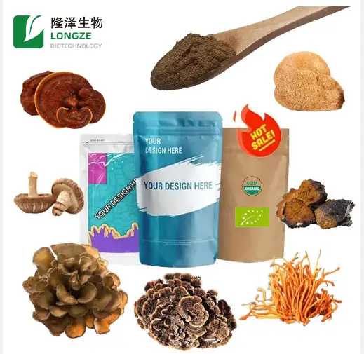 Private Label 7 in1 Reishi Cordyceps fungo estratto in polvere biologico leoni Mane Chaga miscela di funghi in polvere