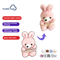Vente en gros de lapins en peluche roses mignons, jouets en peluche doux avec nœud en ruban pour les enfants, cadeau d'anniversaire