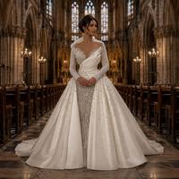 S2399A 2026 Robe de mariée à double couche en voile de soie doux, longue, pour soirée, 2 usages, avec traîne détachable