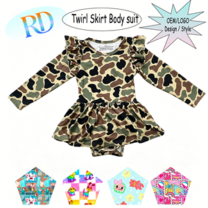 Robe-bodysuit OEM <span class=keywords><strong>en</strong></span> bambou biologique pour bébés filles, avec fermeture <span class=keywords><strong>à</strong></span> boutons-pression, jupe unie respirante et manches <span class=keywords><strong>à</strong></span> volants, style mignon et tourbillonnant - Product Image 1