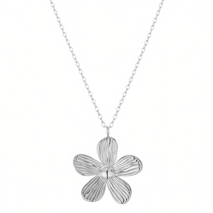 Amy Amy – collier avec pendentif fleur, chaîne en acier inoxydable plaqué argent, bijoux classiques pour femmes, cadeau de tous les jours, C0115 - Product Image 3