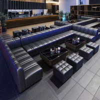 Ensemble de canapé d'angle et table basse pour hôtel, boîte de nuit, restaurant, en bois massif, luxe léger, avec assise en cuir PU, en forme de L, pour usage commercial