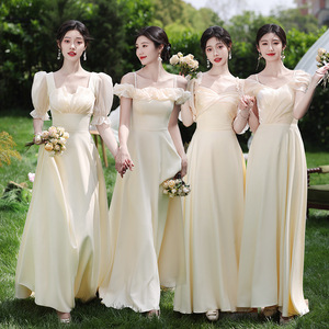 Champagne Satin Bridesmaid Dress A-Line Sweetheart Neckline Natural Waist Spandex Fabric Evening Gown for Wedding Party - Product Image 1
