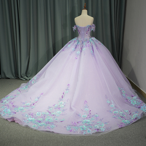 Princess Lilac Sequins Flower Long Tail Evening Party Dresses Jancember 6762-1 - Product Image 2