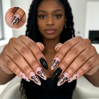 Faux Ongles à Presser Personnalisés en Gros avec Logo, Amande Noire, Nœud, Pois, Strass, Mignons, Coquette, Réutilisables, Artificiels