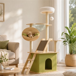 Reliable OEM ODM Supplier Modern Green Multi Level Solid Wood Playing Station with Luxury Condo Bridge Indoor <b>Cat</b> <b>Tree</b> - Product Image 1