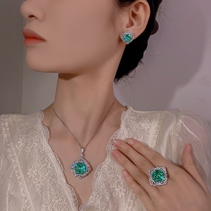 Factory Wholesale Eco-friendly Copper 16-10mm Green Cubic Zirconia Wedding Floral Design Pendant <b>Earrings</b> Ring <b>Sets</b> for Women - Product Image 6
