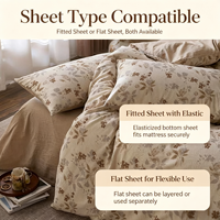 Ensemble de housse de couette et de drap en coton lin tissé imprimé moderne, luxe, certifié Oekotex, motif végétal biologique, literie toutes saisons