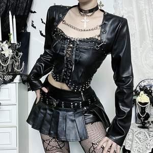 Ropa gótica Mujer Cadena desmontable Cuero Halloween Nuevo estilo callejero Cuero punk - Product Image 3