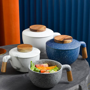 Bol à soupe et à <span class=keywords><strong>salade</strong></span> en céramique de haute qualité avec couvercle, style minimaliste, créatif pour la maison, vente en gros, fabriqué en pierre de Maifan - Product Image 1