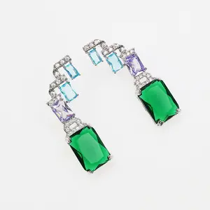 New Arrival Wholesale Copper Jewelry Shine Square Cubic Zirconia Gemstone Drop Earrings for Women