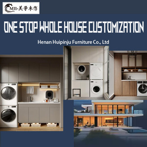 Armoire de lavage intégrée personnalisée en bois massif de luxe, style industriel, armoire de balcon - Product Image 2